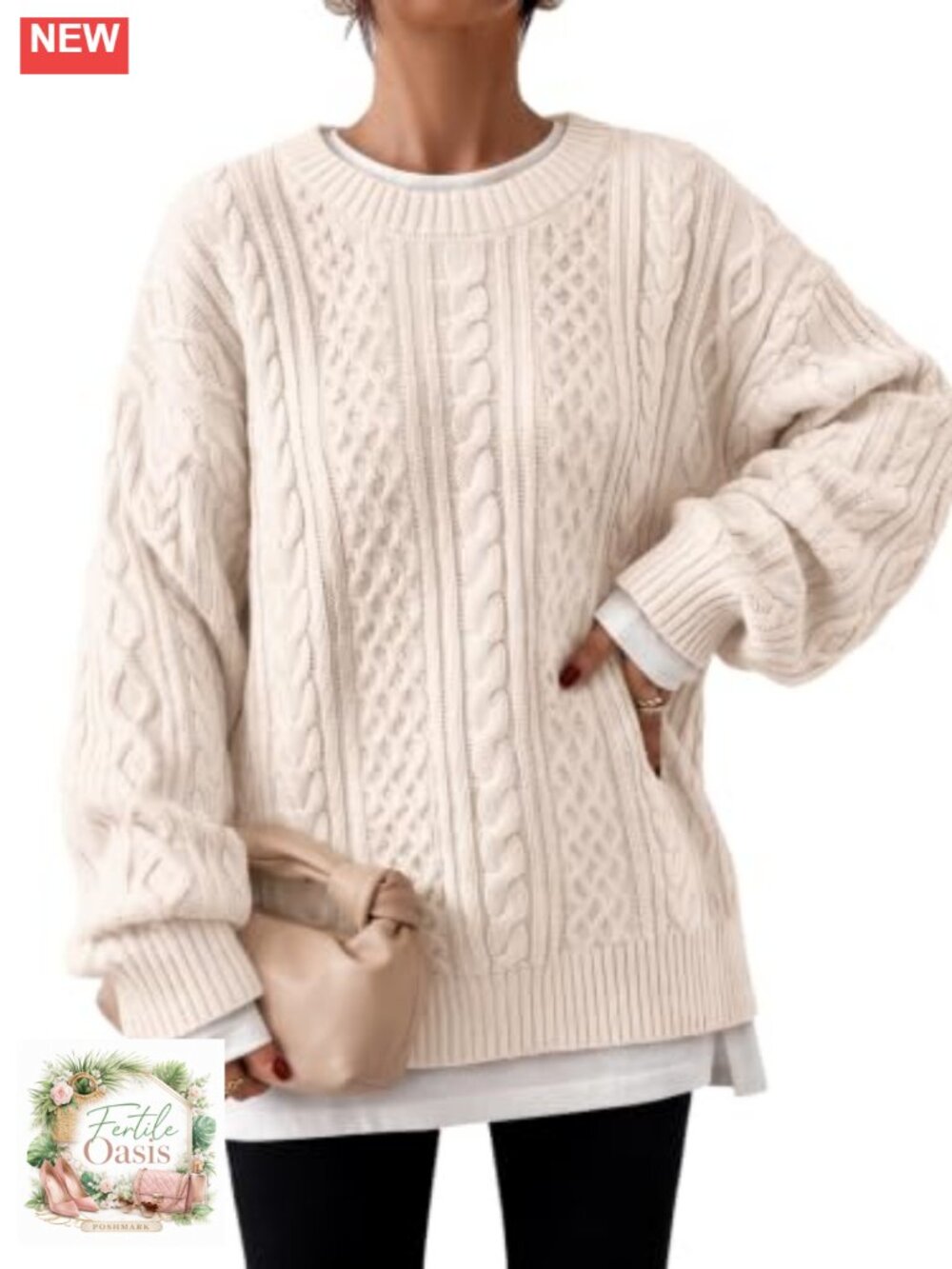 Women's Oversized Cable Knit Chunky Fall Pullover Sweater 60% Cotton 40% Acrylic